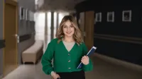 Projektowanie komunikacji i doświadczeń marki | Studia II stopnia w Toruniu | Uniwersytet WSB Merito w Toruniu: Studentka WSB Merito na korytarzu uczelni trzyma książkę w ręku