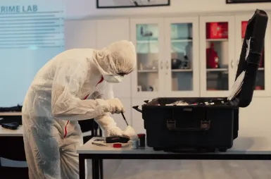 Laboratoria i pracownie | Uniwersytet WSB Merito we Wrocławiu: studenci odbywający zajęcia w crime lab